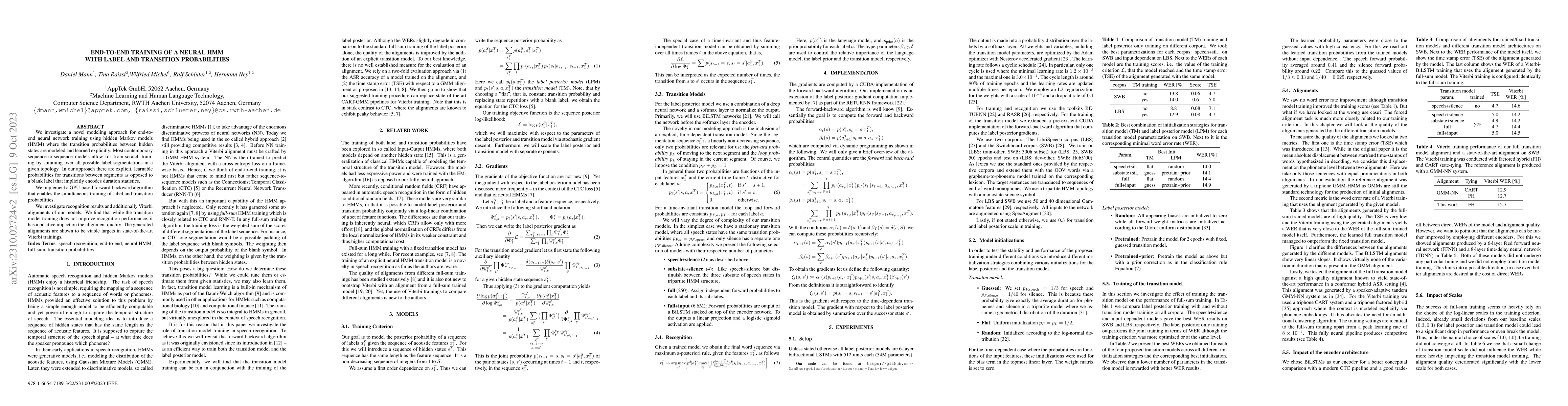 Thumbnail for End-to-End Training of a Neural HMM with Label and Transition
  Probabilities