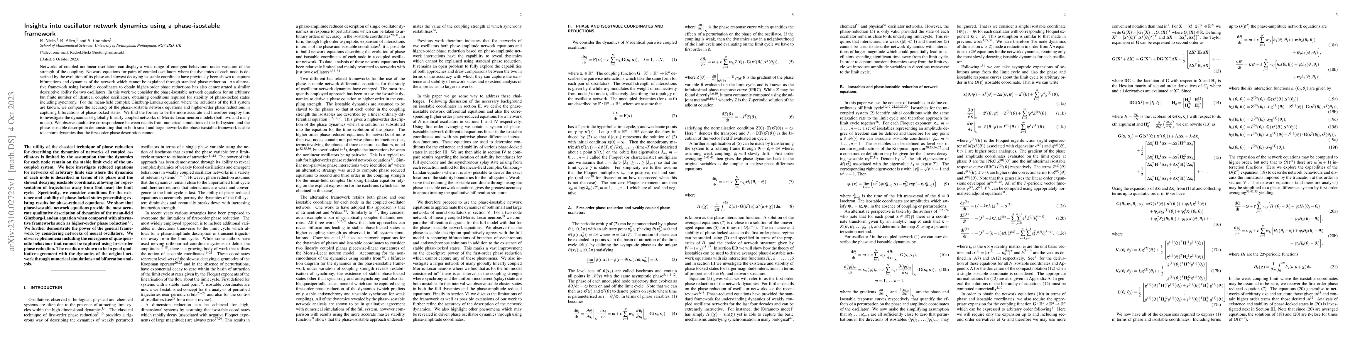 Thumbnail for Insights into oscillator network dynamics using a phase-isostable
  framework