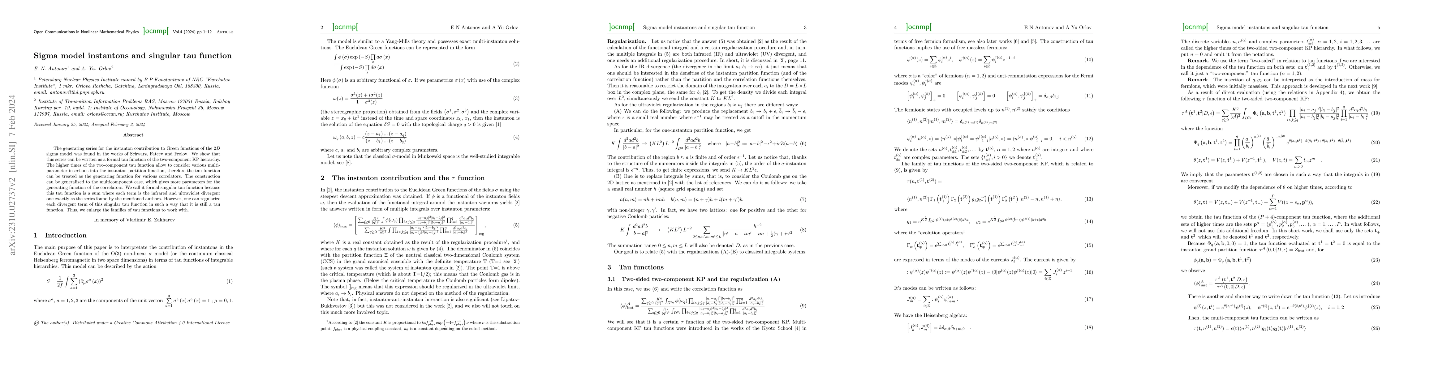 Thumbnail for Sigma model instantons and singular tau function