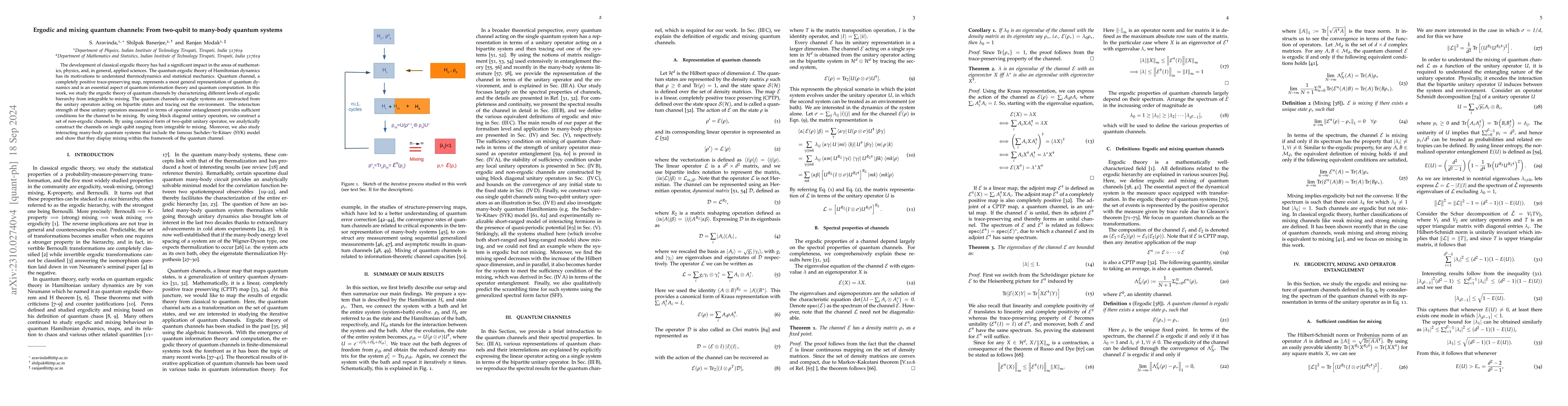 Thumbnail for Ergodic and mixing quantum channels: From two-qubit to many-body quantum
  systems