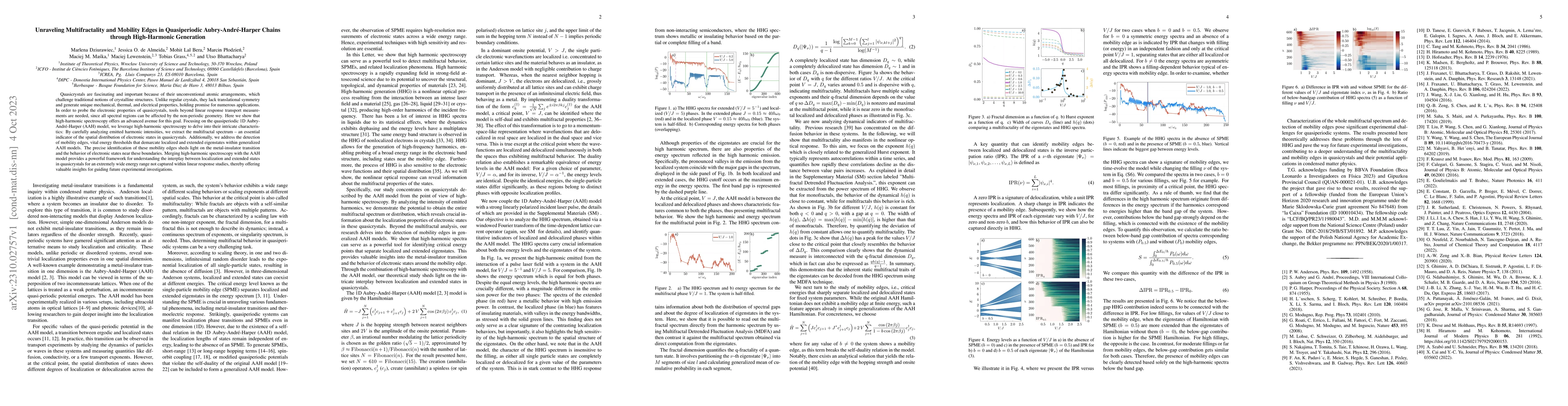 Thumbnail for Unraveling Multifractality and Mobility Edges in Quasiperiodic
  Aubry-Andr\'e-Harper Chains through High-Harmonic Generation
