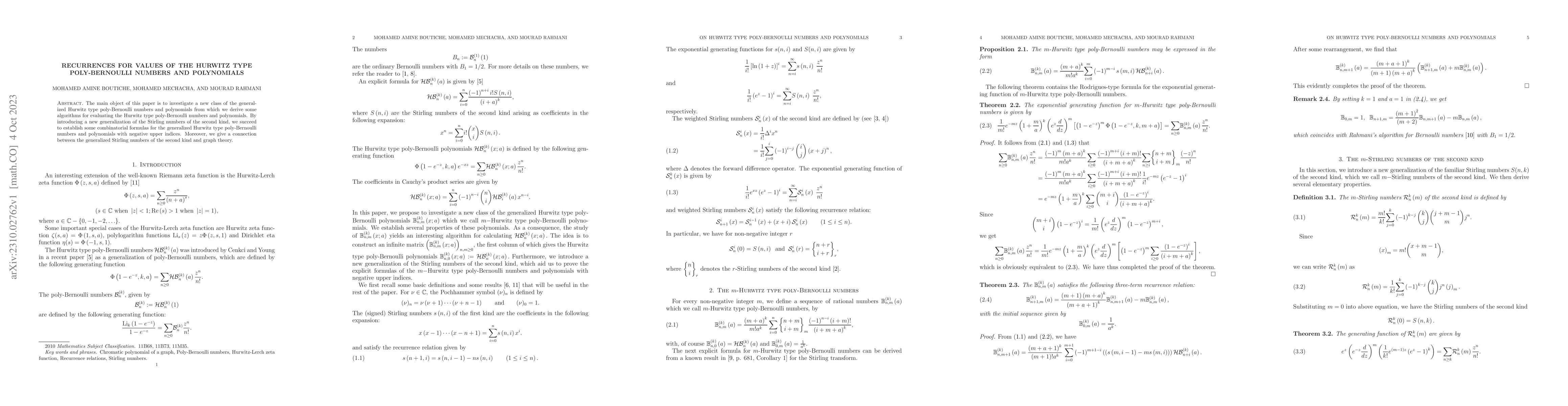 Thumbnail for Recurrences for values of the Hurwitz type poly-Bernoulli numbers and
  polynomials
