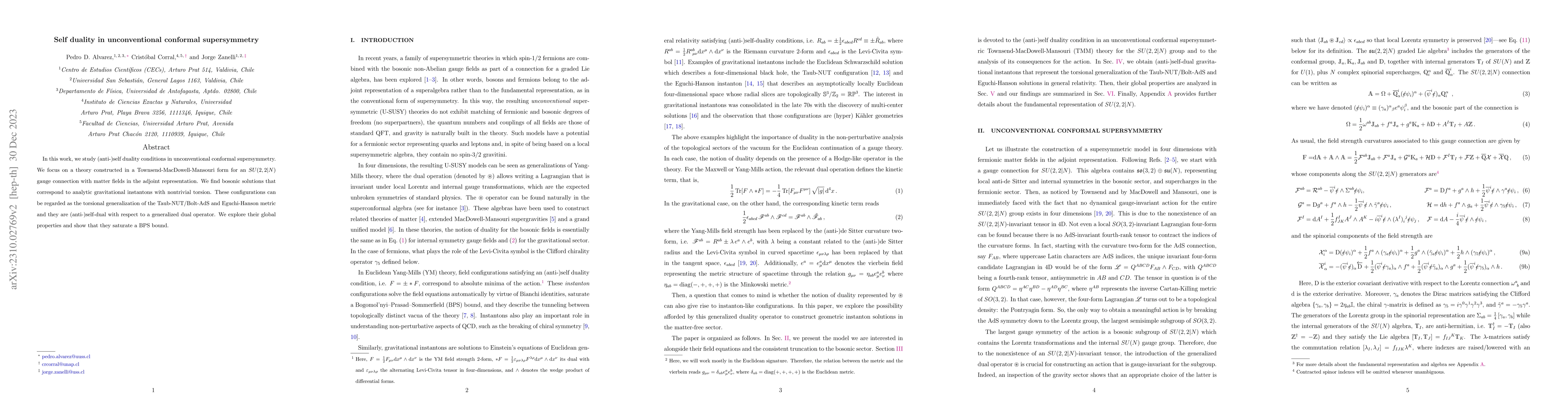 Thumbnail for Self duality in unconventional conformal supersymmetry