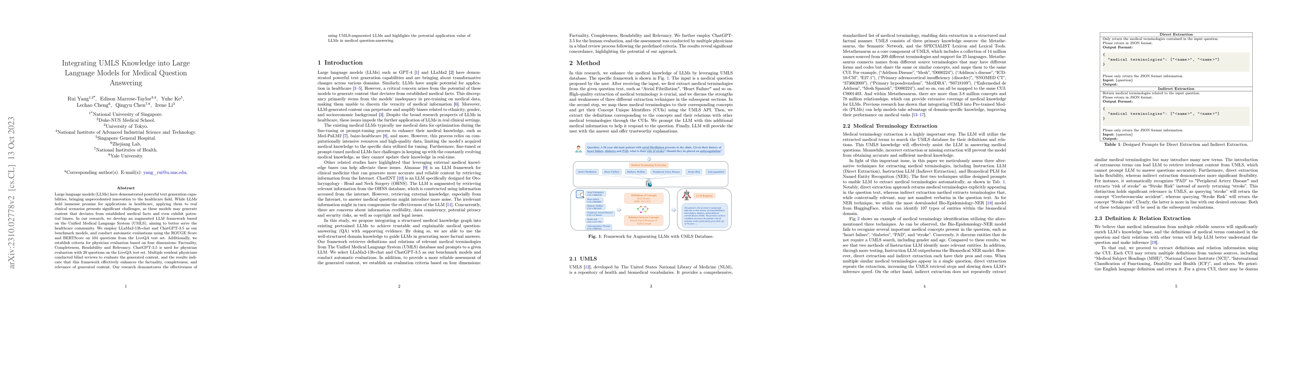 Thumbnail for Integrating UMLS Knowledge into Large Language Models for Medical
  Question Answering