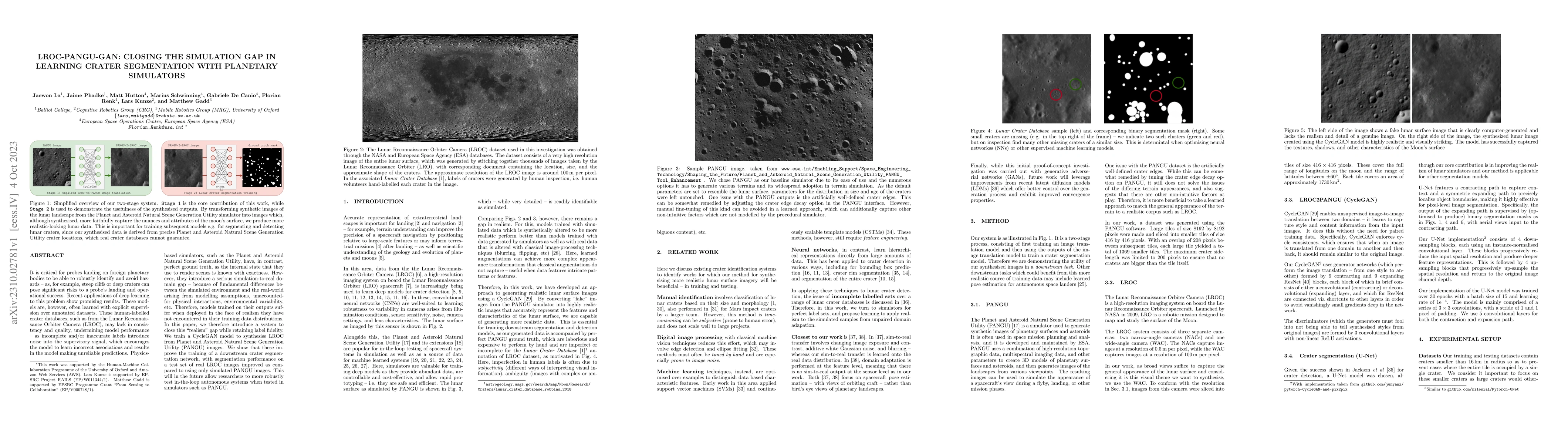 Thumbnail for LROC-PANGU-GAN: Closing the Simulation Gap in Learning Crater
  Segmentation with Planetary Simulators