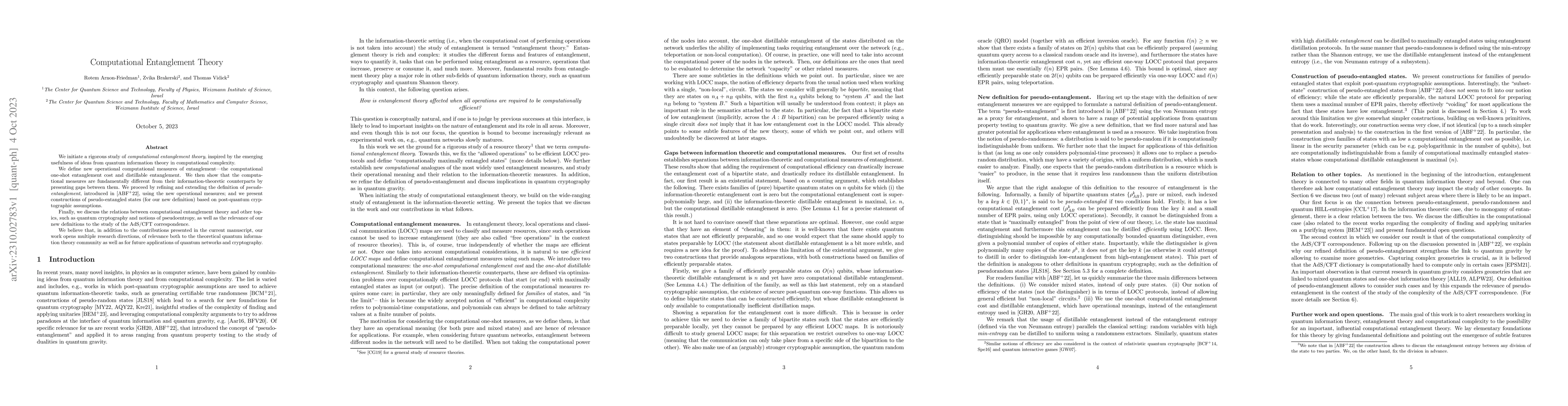 Thumbnail for Computational Entanglement Theory