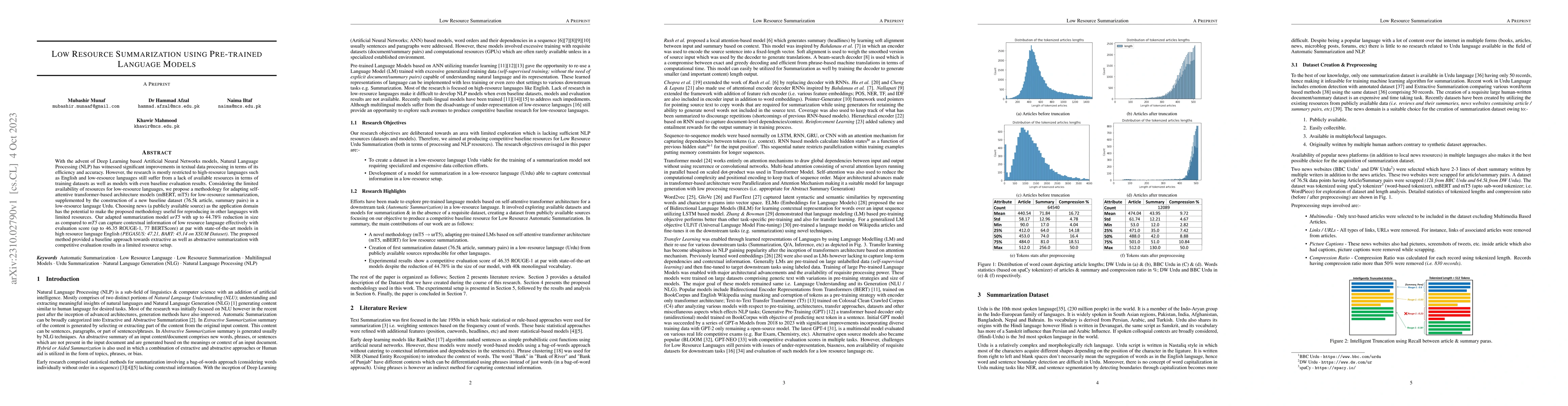 Thumbnail for Low Resource Summarization using Pre-trained Language Models