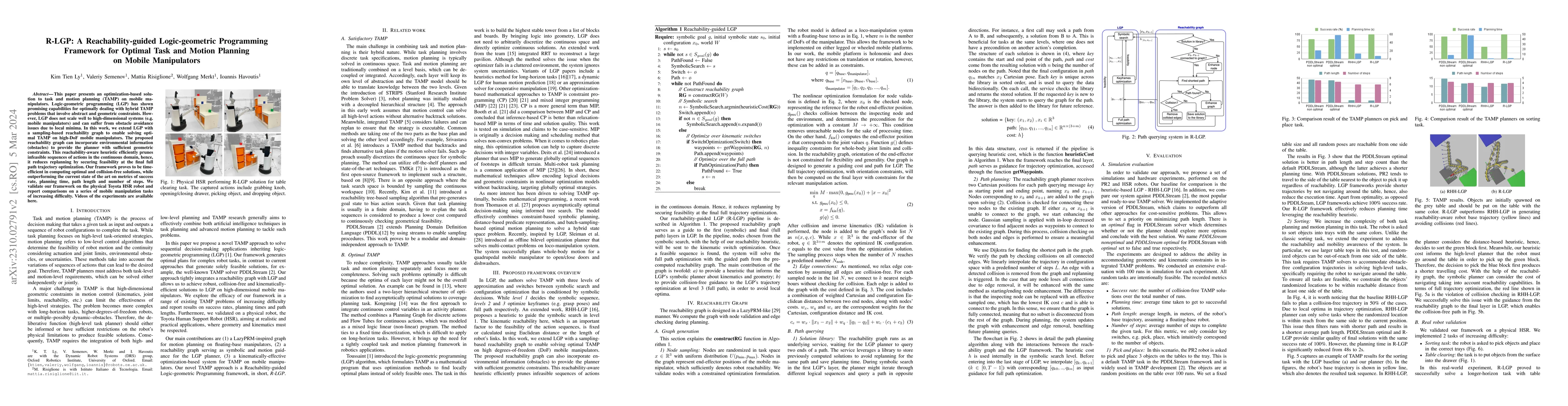 Thumbnail for R-LGP: A Reachability-guided Logic-geometric Programming Framework for
  Optimal Task and Motion Planning on Mobile Manipulators