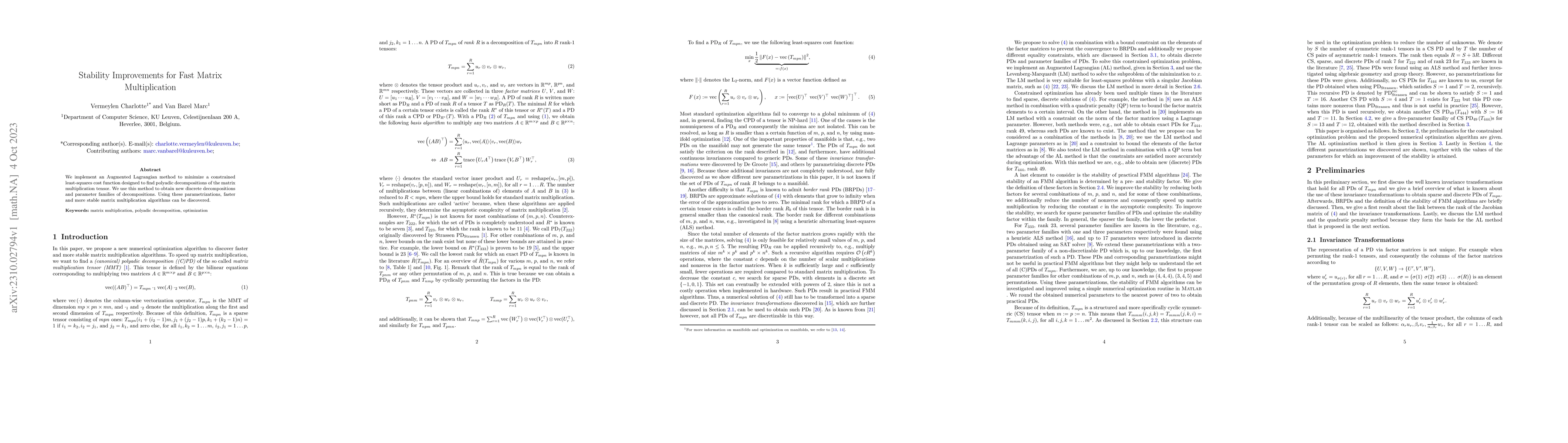 Thumbnail for Stability Improvements for Fast Matrix Multiplication
