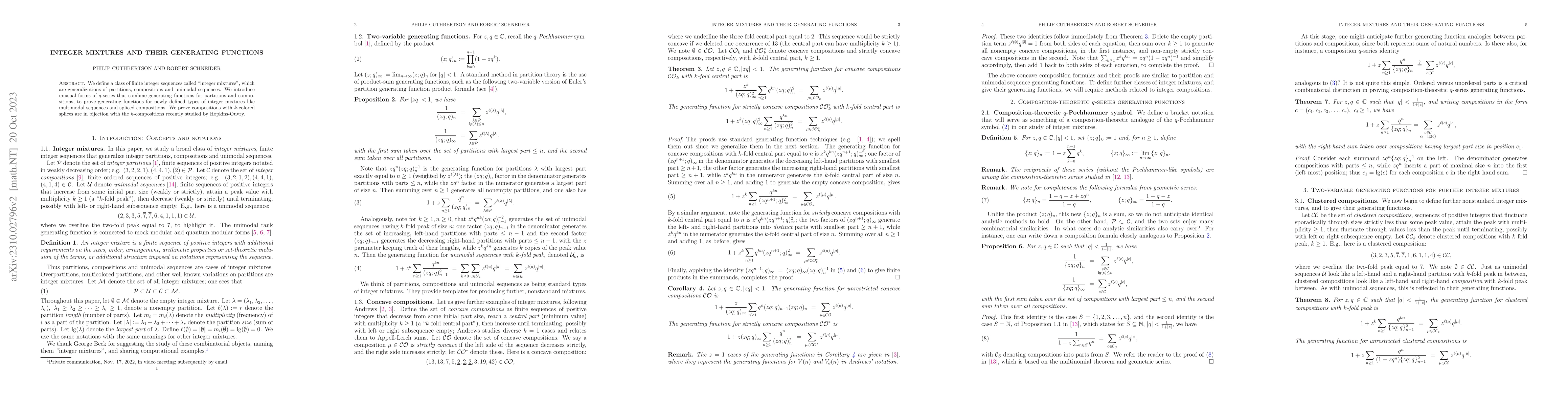 Thumbnail for Integer mixtures and their generating functions