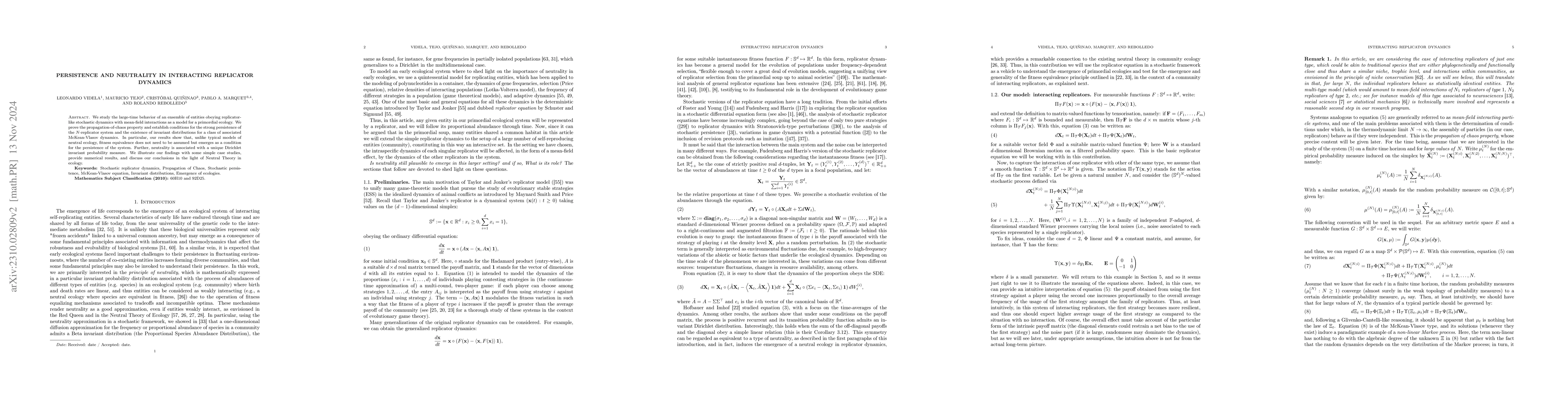 Thumbnail for Persistence and neutrality in interacting replicator dynamics, and
  invariant measures for the McKean-Vlasov replicator