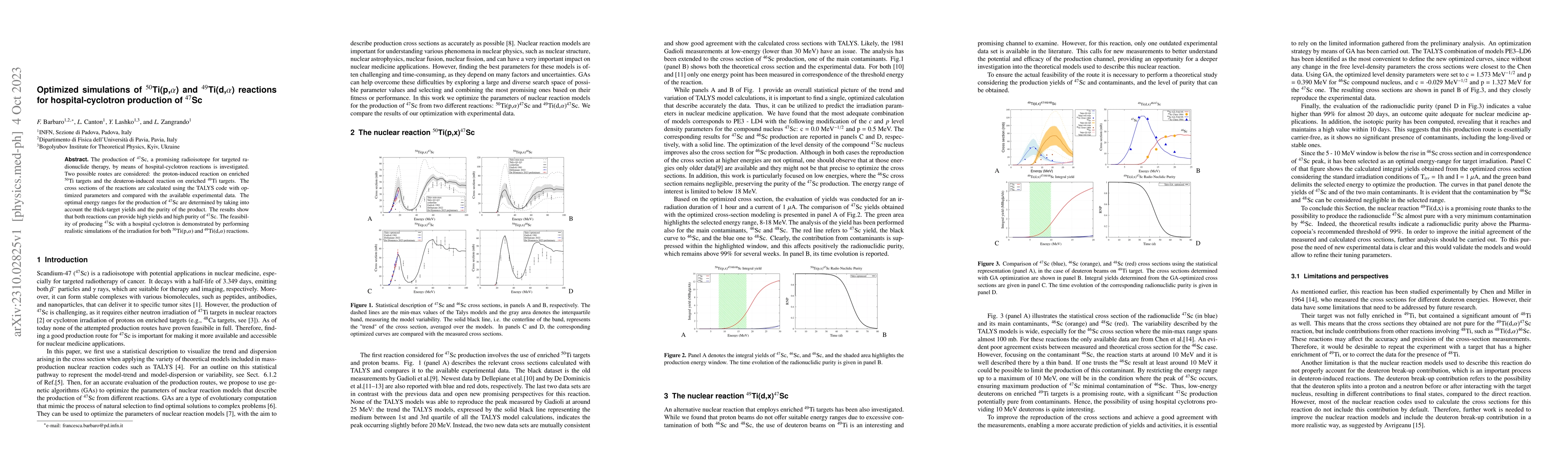 Thumbnail for Optimized simulations of 50Ti(p,{\alpha}) and 49Ti(d,{\alpha}) reactions
  for hospital-cyclotron production of 47Sc