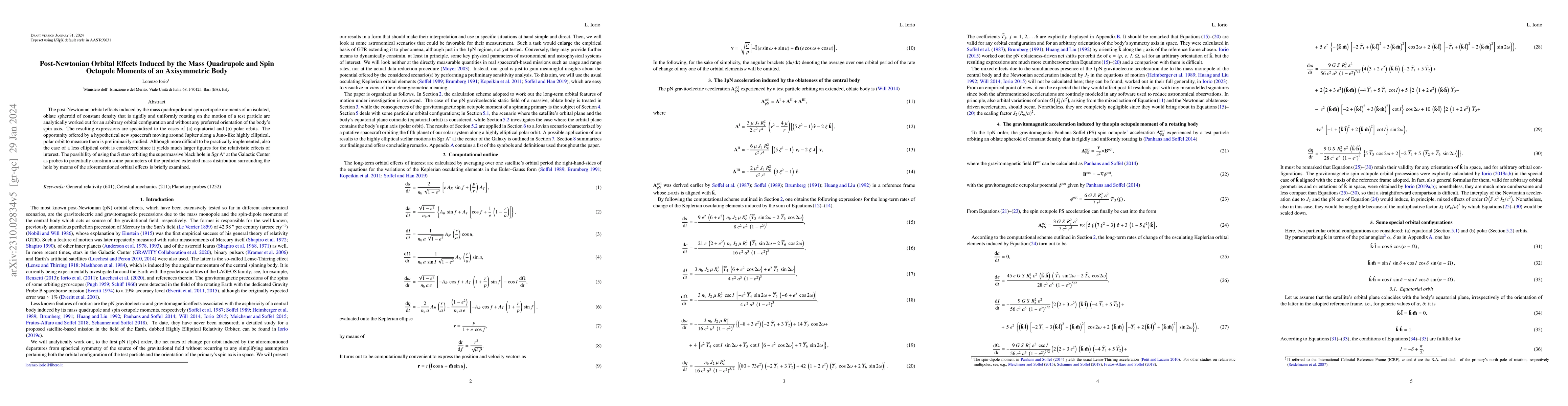 Thumbnail for Post-Newtonian orbital effects induced by the mass quadrupole and spin
  octupole moments of an axisymmetric body