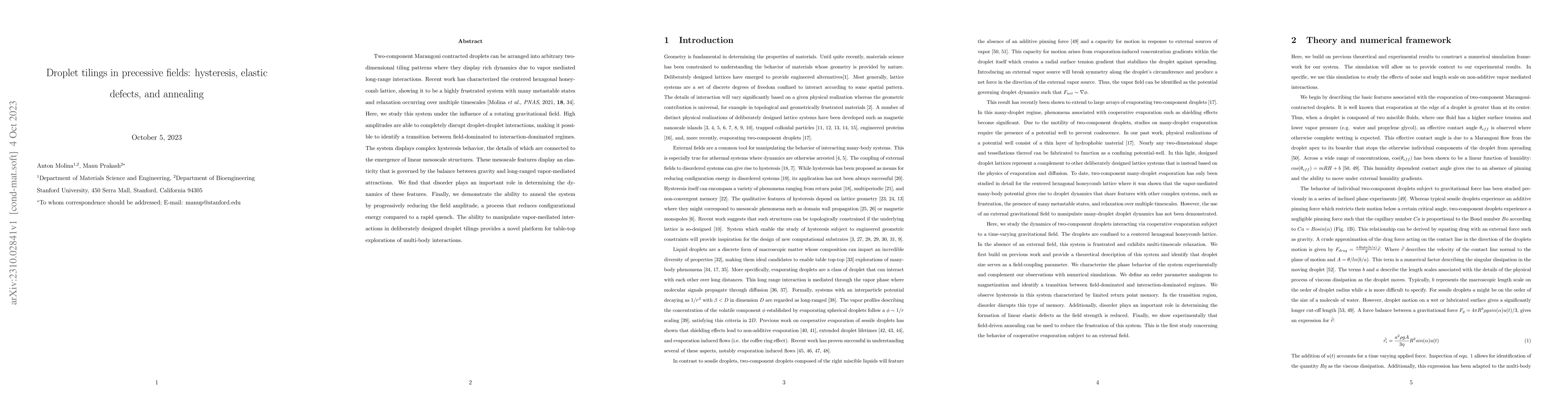 Thumbnail for Droplet tilings in precessive fields: hysteresis, elastic defects, and
  annealing