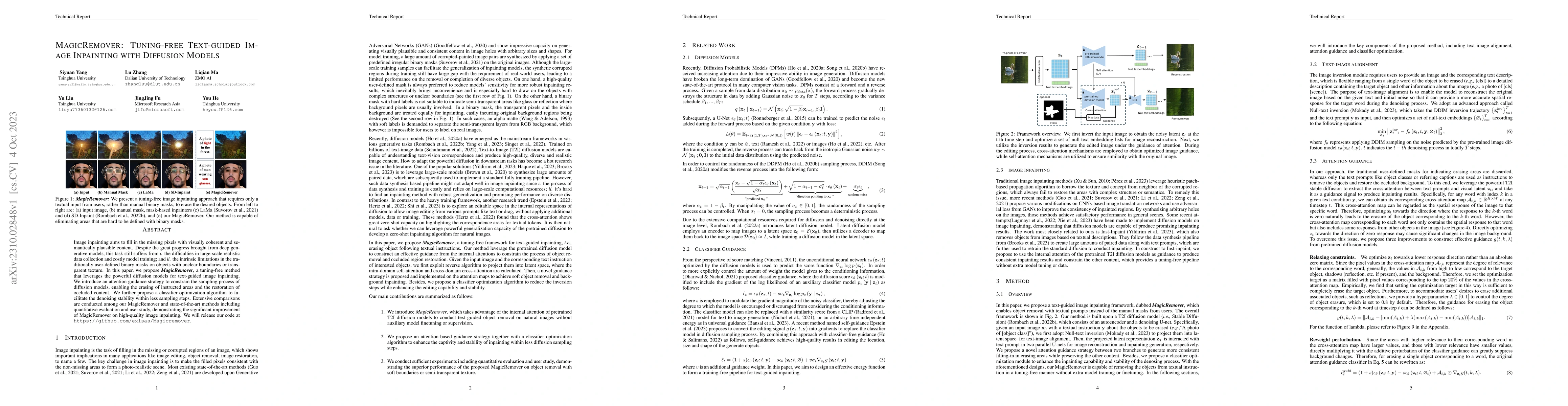 Thumbnail for Magicremover: Tuning-free Text-guided Image inpainting with Diffusion
  Models