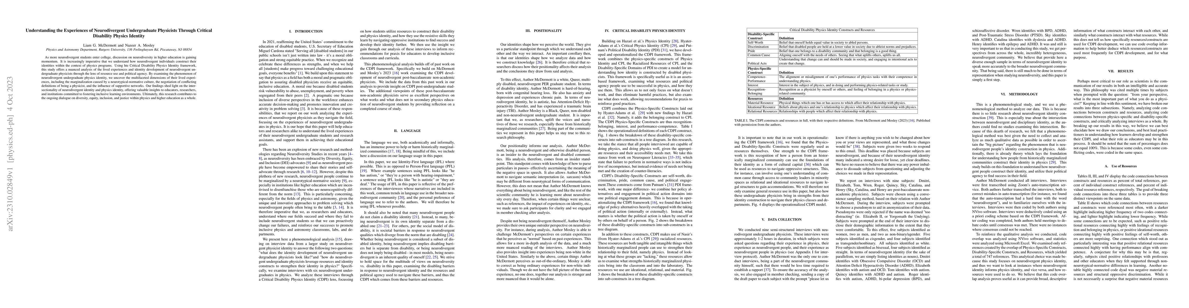 Thumbnail for Understanding the Experiences of Neurodivergent Undergraduate Physicists
  Through Critical Disability Physics Identity