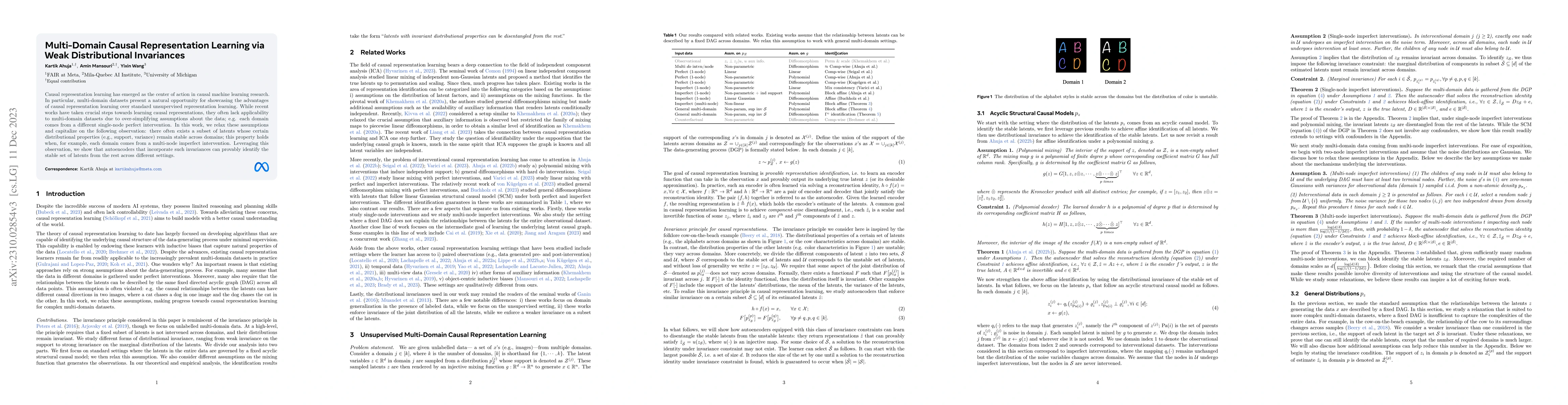Thumbnail for Multi-Domain Causal Representation Learning via Weak Distributional
  Invariances