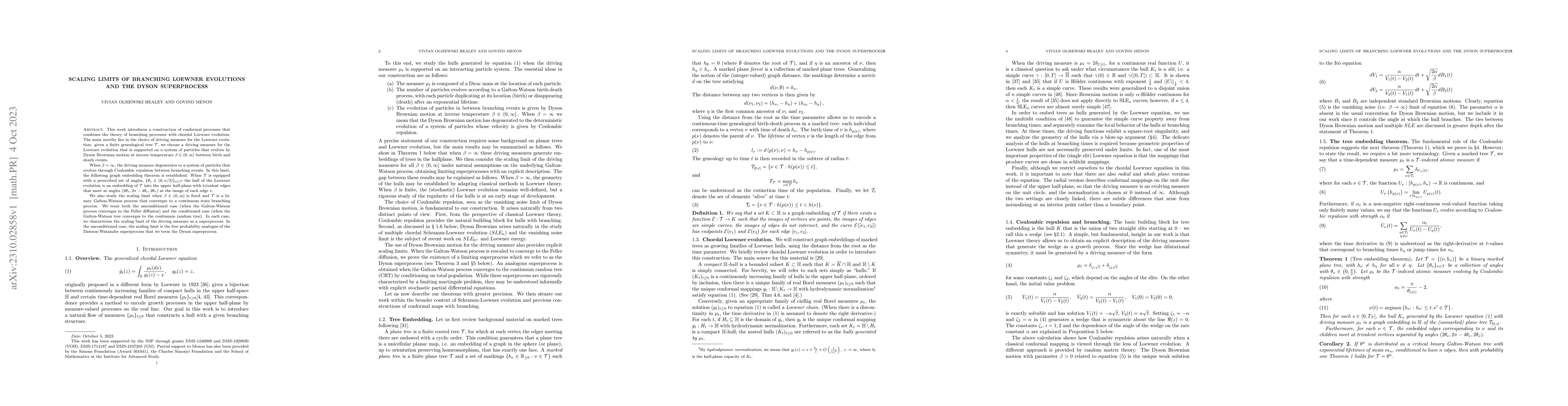 Thumbnail for Scaling limits of branching Loewner evolutions and the Dyson
  superprocess