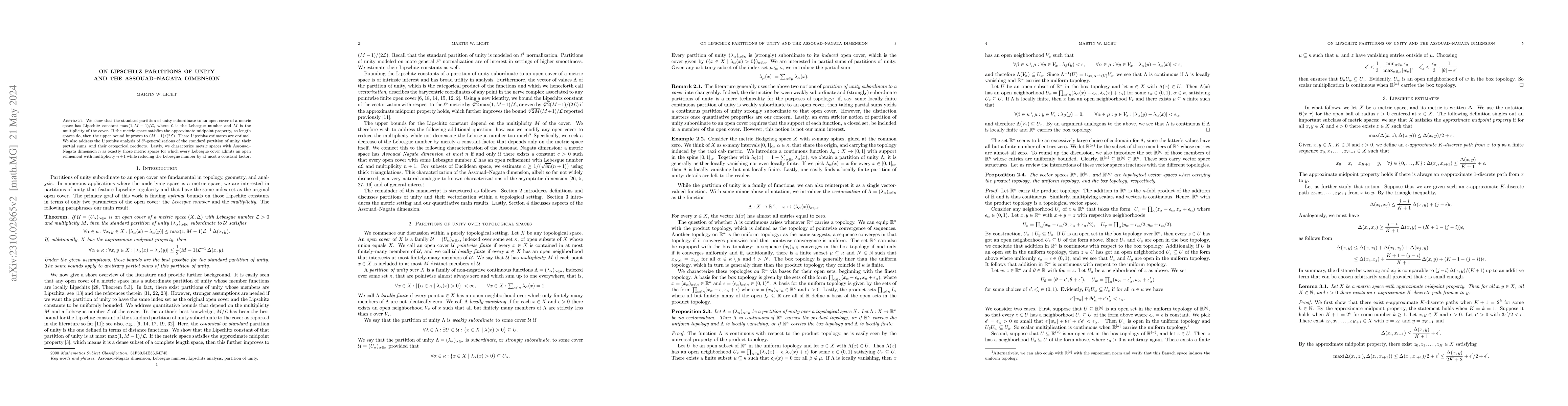 Thumbnail for On Lipschitz partitions of unity and the Assouad--Nagata dimension
