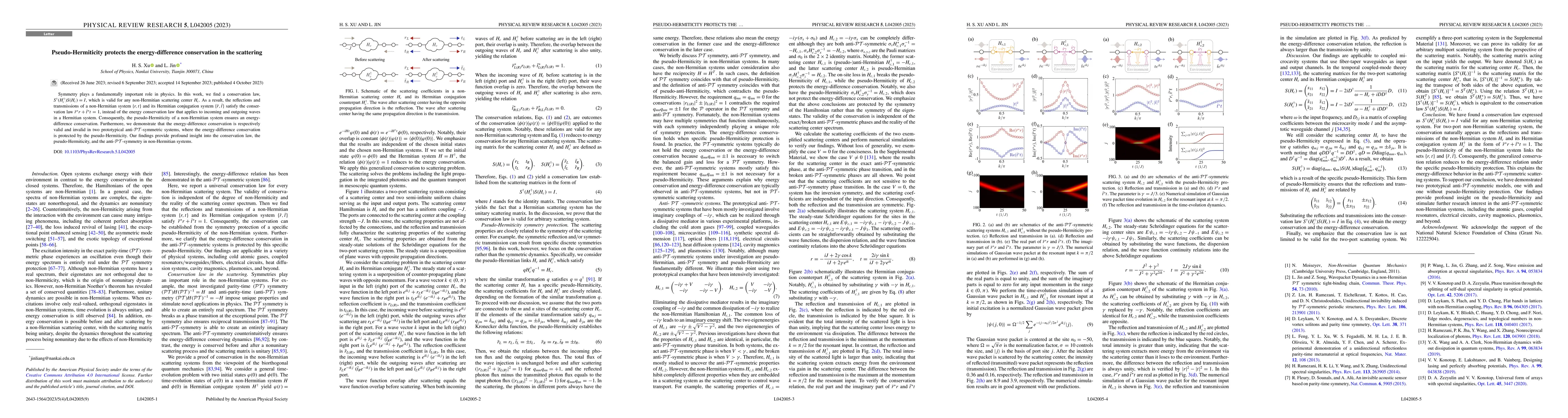 Thumbnail for Pseudo-Hermiticity protects the energy-difference conservation in the
  scattering