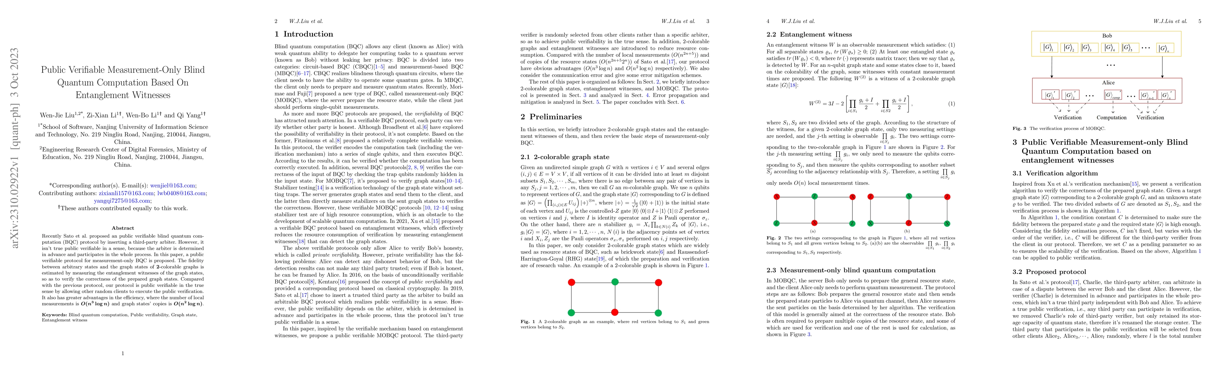 Thumbnail for Public verifiable measurement-only blind quantum computation based on
  entanglement witnesses