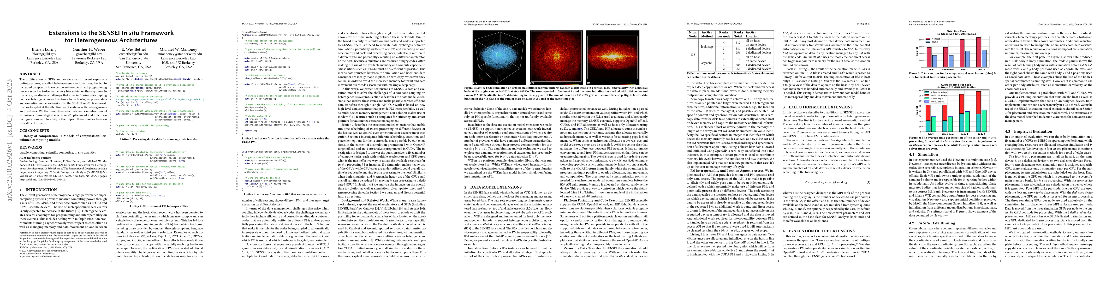 Thumbnail for Extensions to the SENSEI In situ Framework for Heterogeneous
  Architectures