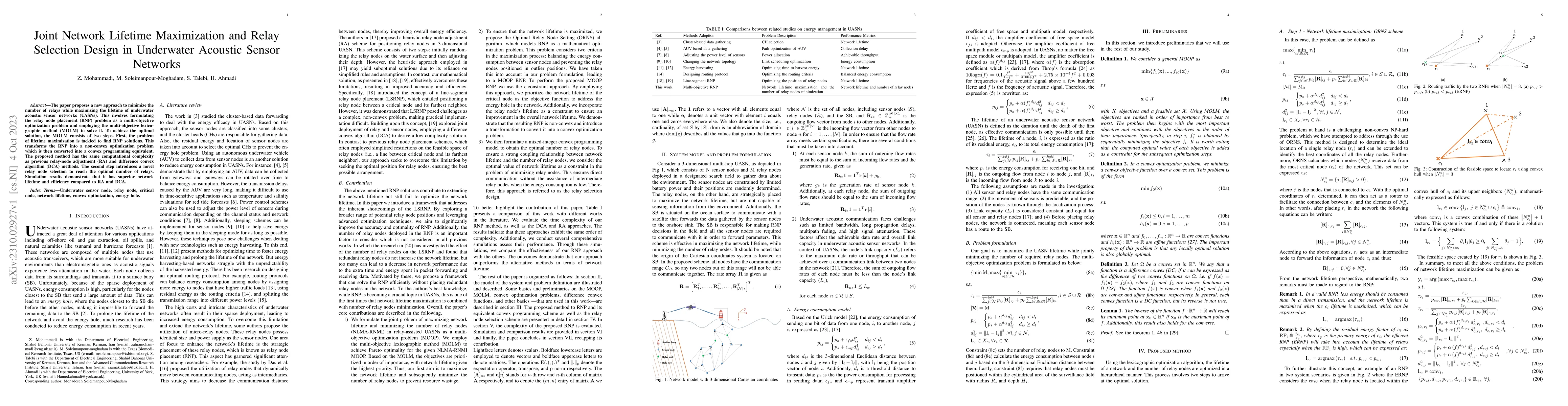 Thumbnail for Joint Network Lifetime Maximization and Relay Selection Design in
  Underwater Acoustic Sensor Networks