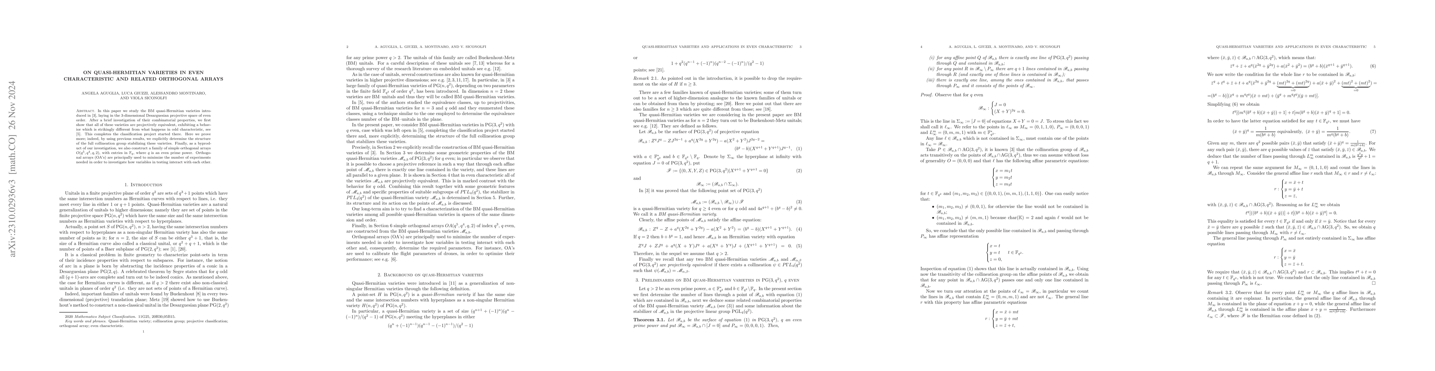 Thumbnail for On quasi-Hermitian varieties in even characteristic and related
  orthogonal arrays