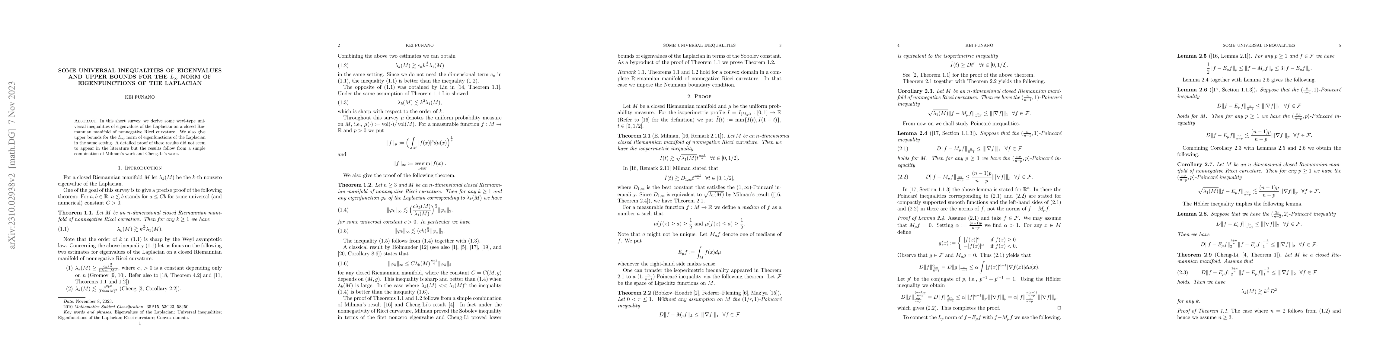 Thumbnail for Some universal inequalities of eigenvalues and upper bounds for the
  $L_{\infty}$ norm of eigenfunctions of the Laplacian