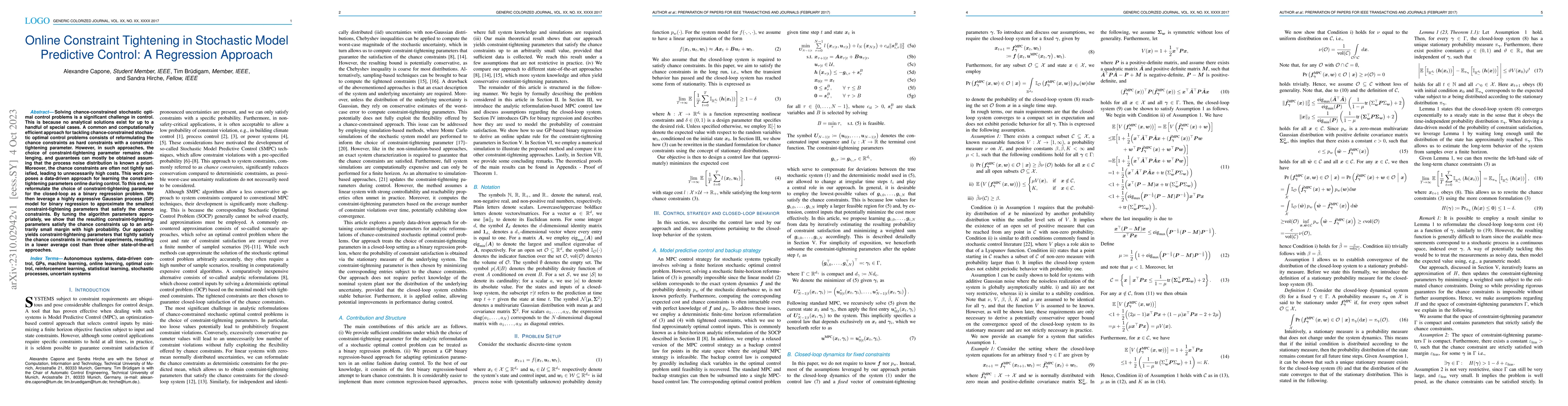 Thumbnail for Online Constraint Tightening in Stochastic Model Predictive Control: A
  Regression Approach