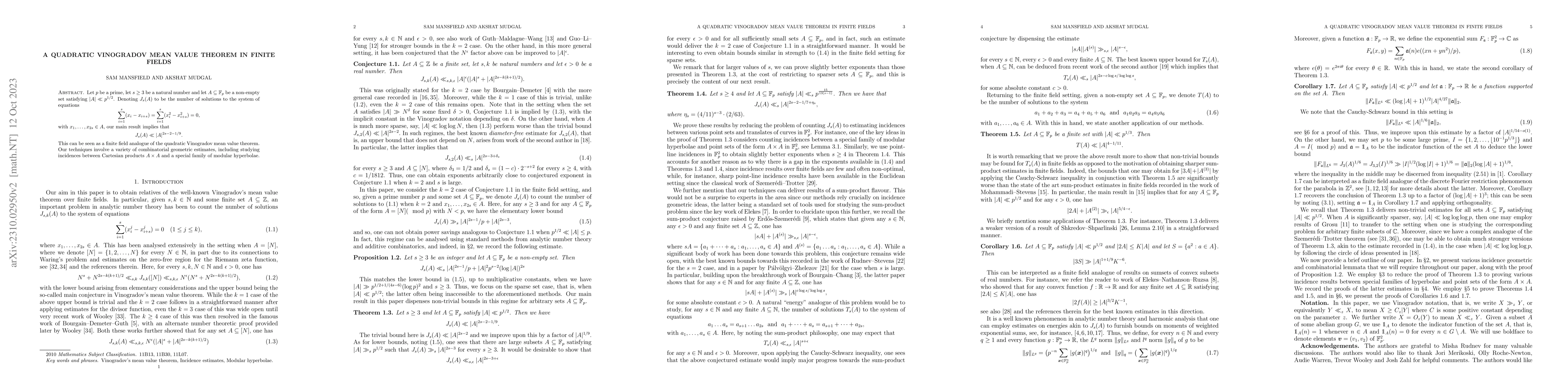 Thumbnail for A Quadratic Vinogradov Mean Value Theorem in Finite Fields