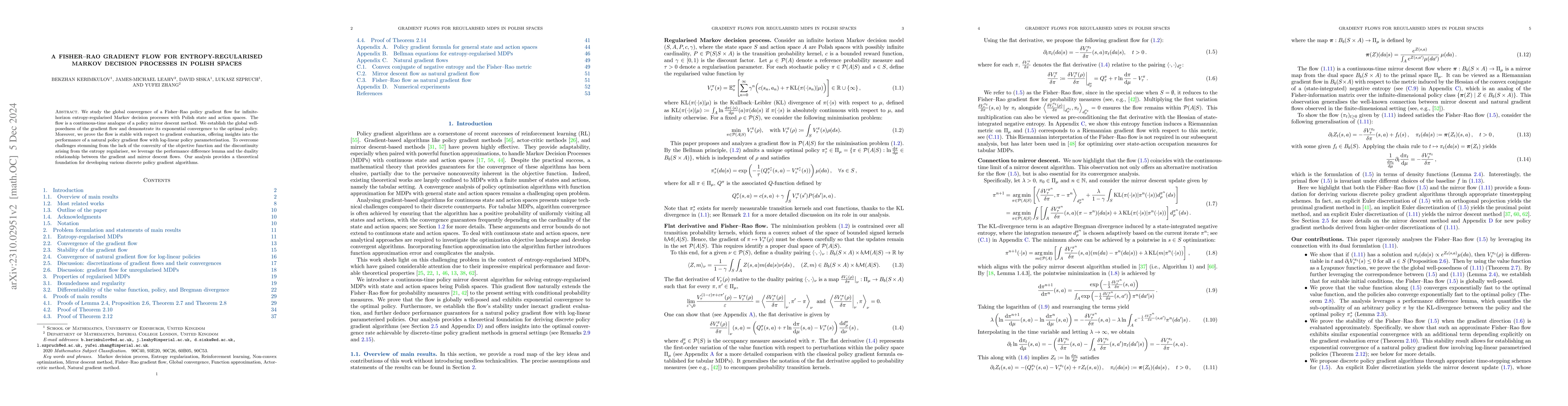 Thumbnail for A Fisher-Rao gradient flow for entropy-regularised Markov decision
  processes in Polish spaces