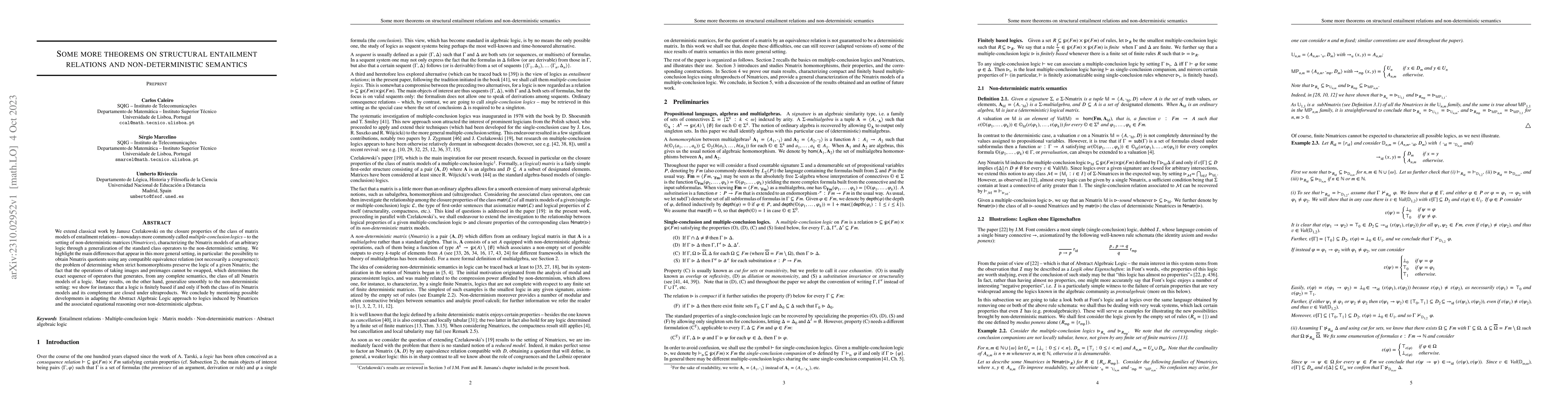 Thumbnail for Some more theorems on structural entailment relations and
  non-deterministic semantics