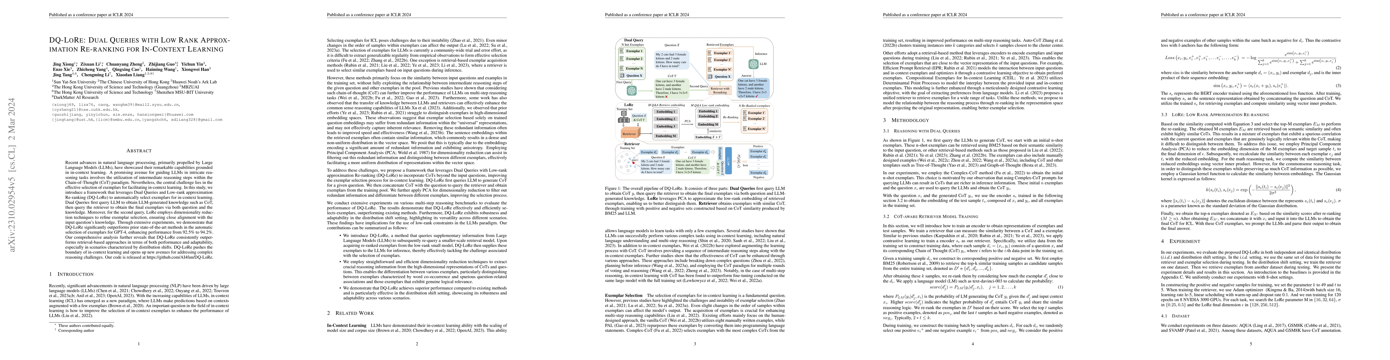Thumbnail for DQ-LoRe: Dual Queries with Low Rank Approximation Re-ranking for
  In-Context Learning