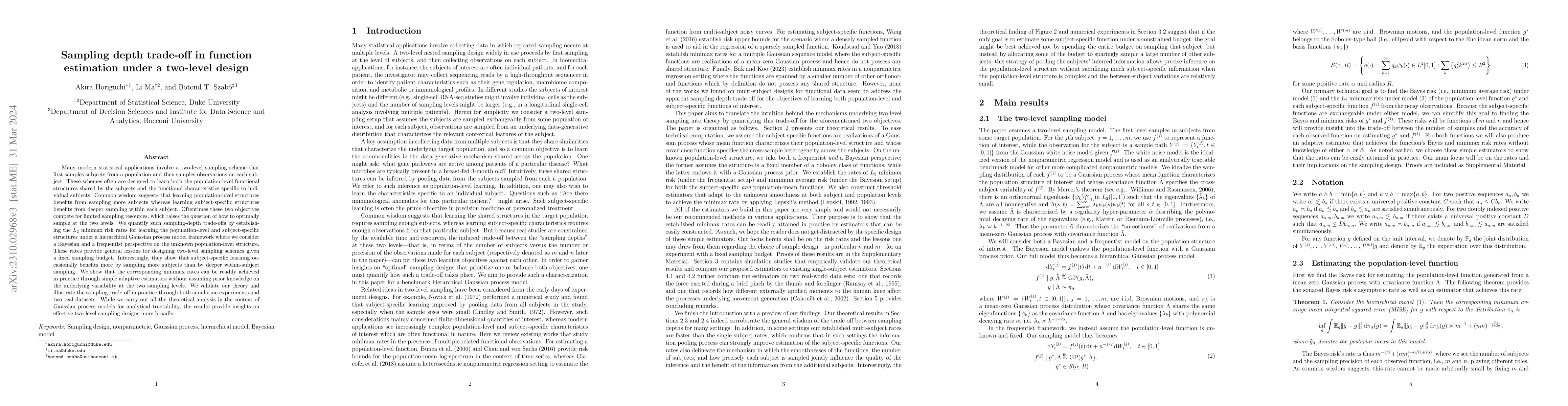 Thumbnail for Sampling depth trade-off in function estimation under a two-level design