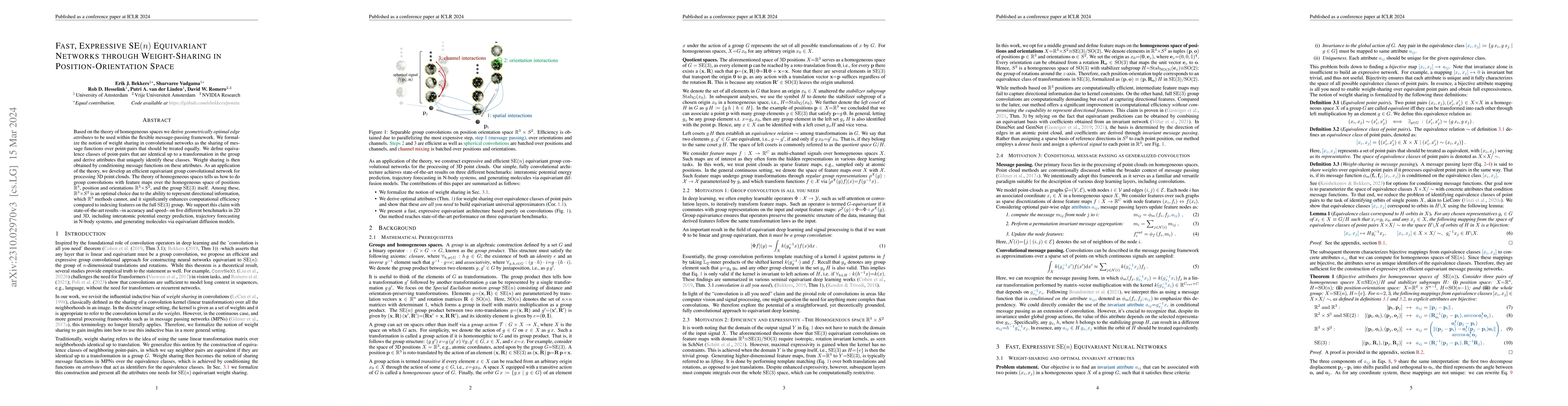 Thumbnail for Fast, Expressive SE$(n)$ Equivariant Networks through Weight-Sharing in
  Position-Orientation Space