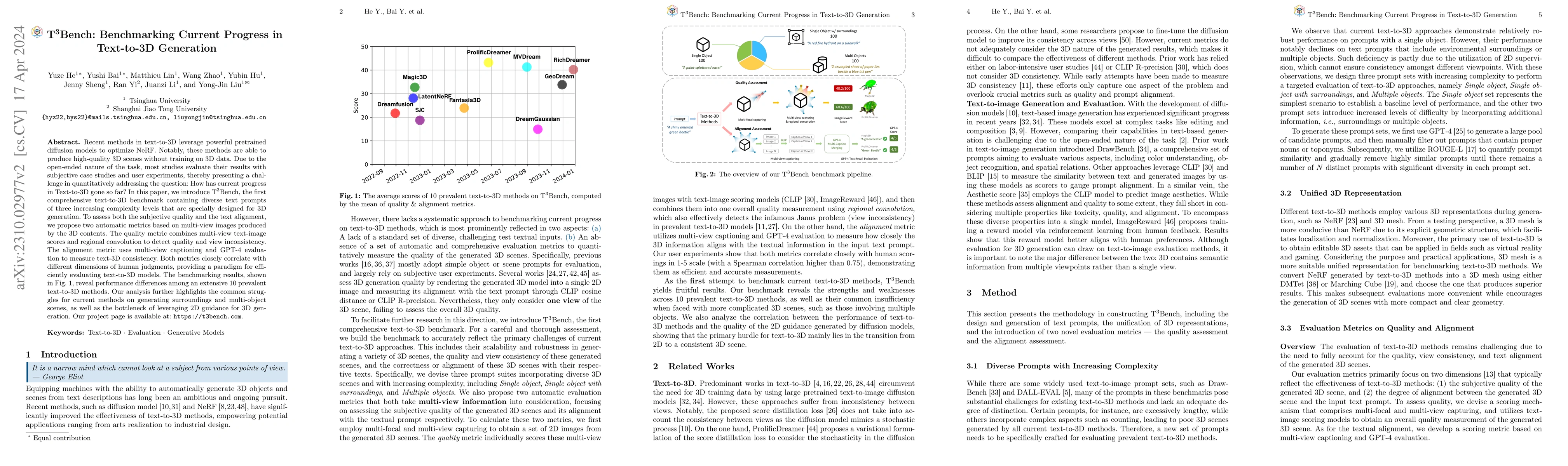 Thumbnail for T$^3$Bench: Benchmarking Current Progress in Text-to-3D Generation