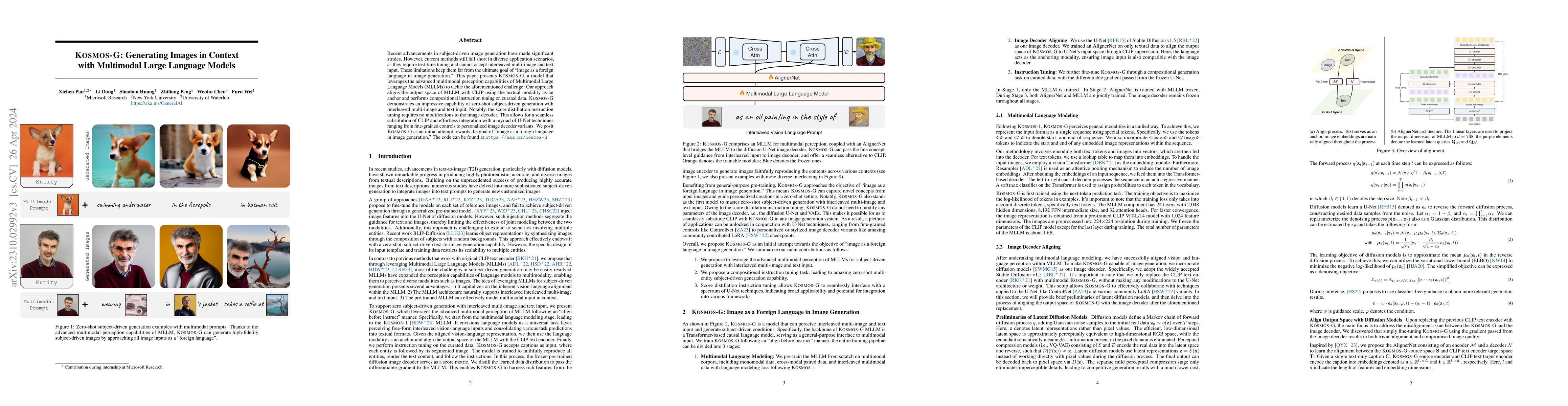 Thumbnail for Kosmos-G: Generating Images in Context with Multimodal Large Language
  Models