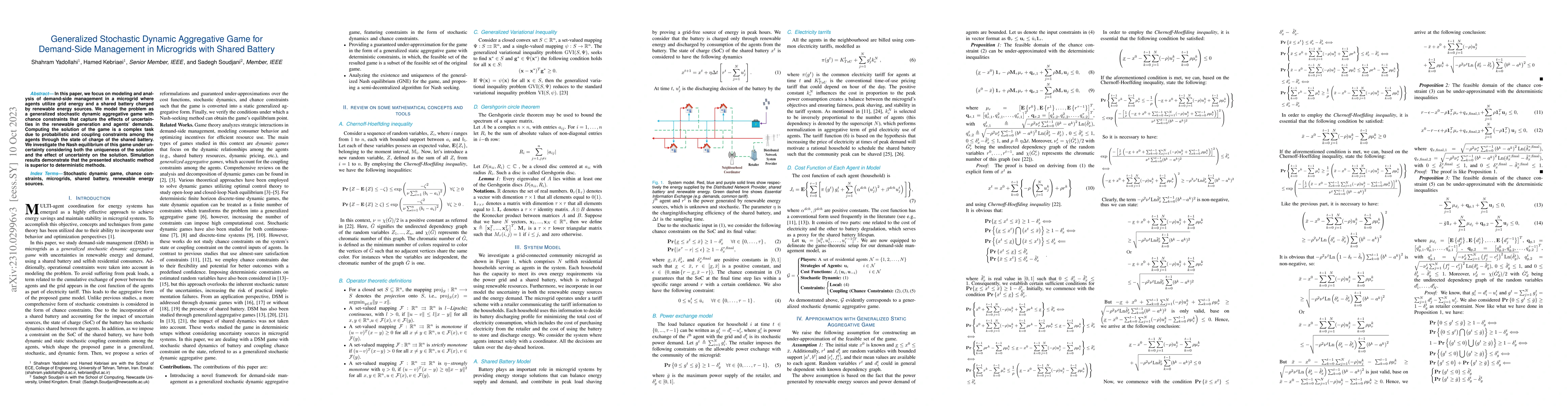 Thumbnail for Generalized Stochastic Dynamic Aggregative Game for Demand-Side
  Management in Microgrids with Shared Battery
