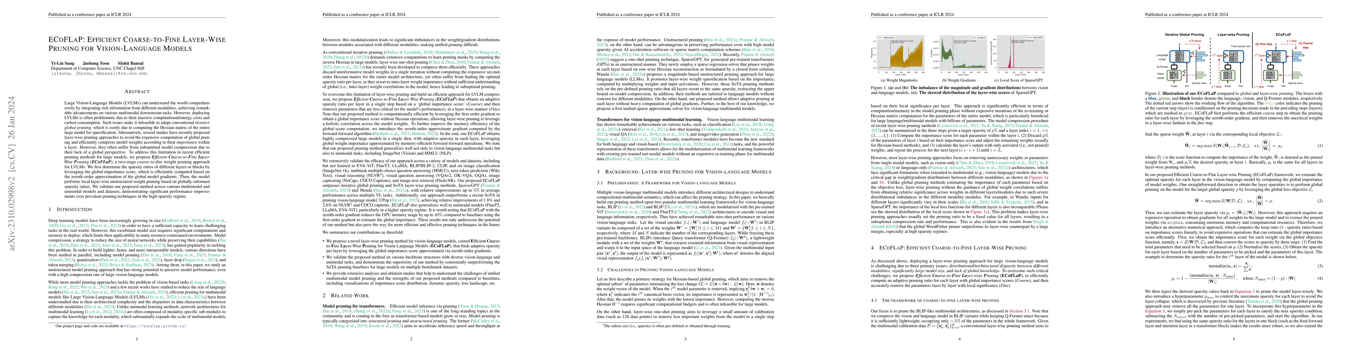 Thumbnail for ECoFLaP: Efficient Coarse-to-Fine Layer-Wise Pruning for Vision-Language
  Models