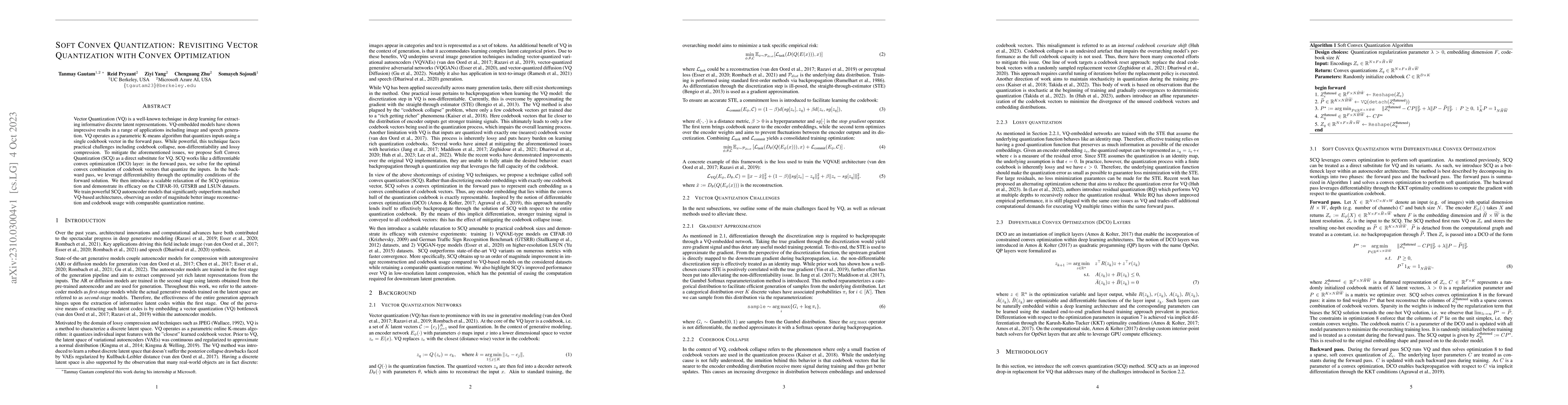 Thumbnail for Soft Convex Quantization: Revisiting Vector Quantization with Convex
  Optimization