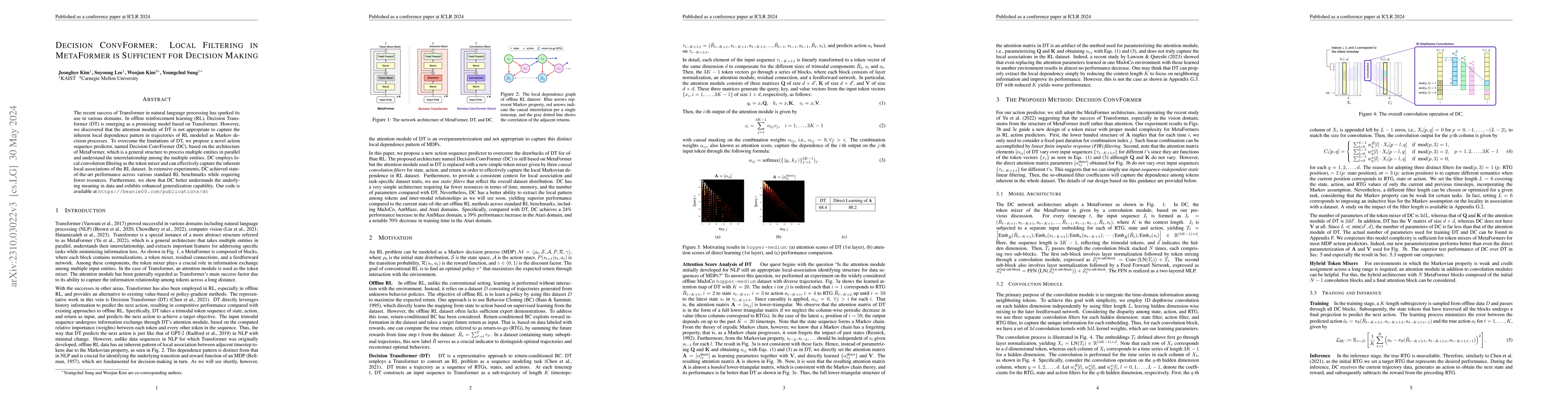 Thumbnail for Decision ConvFormer: Local Filtering in MetaFormer is Sufficient for
  Decision Making