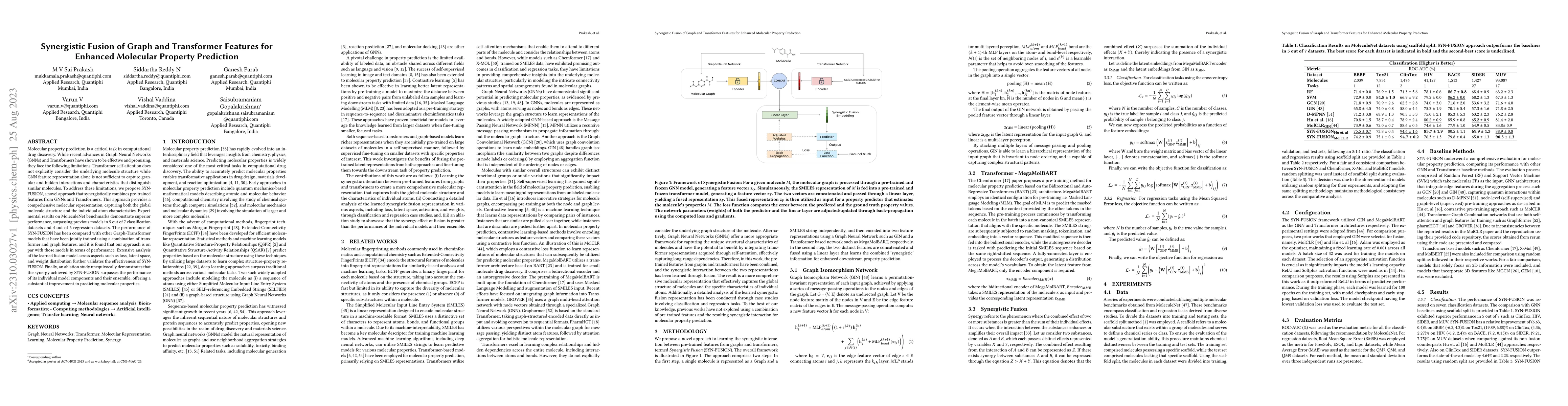 Thumbnail for Synergistic Fusion of Graph and Transformer Features for Enhanced
  Molecular Property Prediction