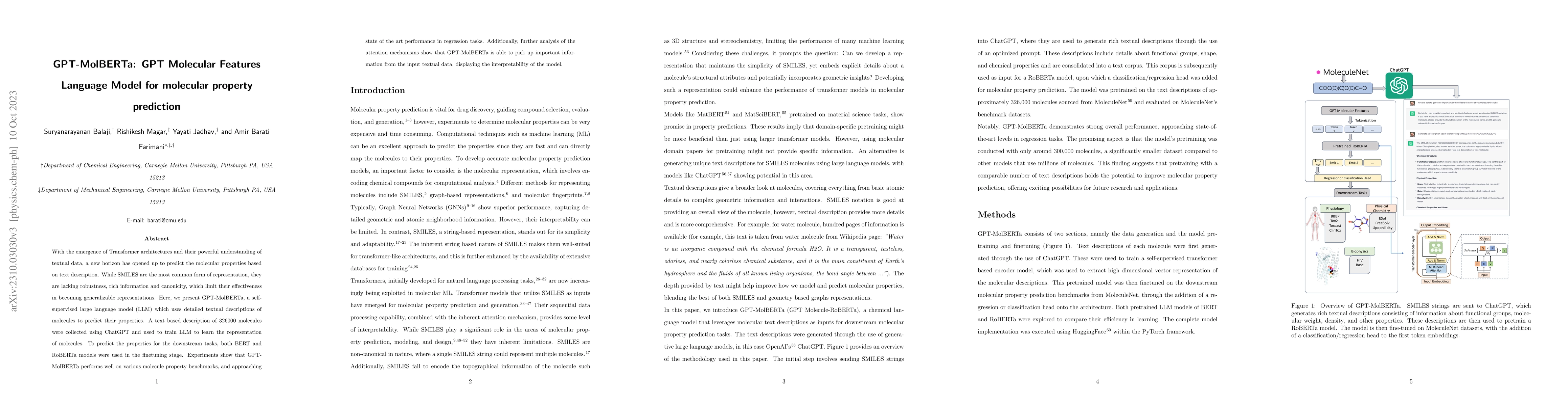 Thumbnail for GPT-MolBERTa: GPT Molecular Features Language Model for molecular
  property prediction