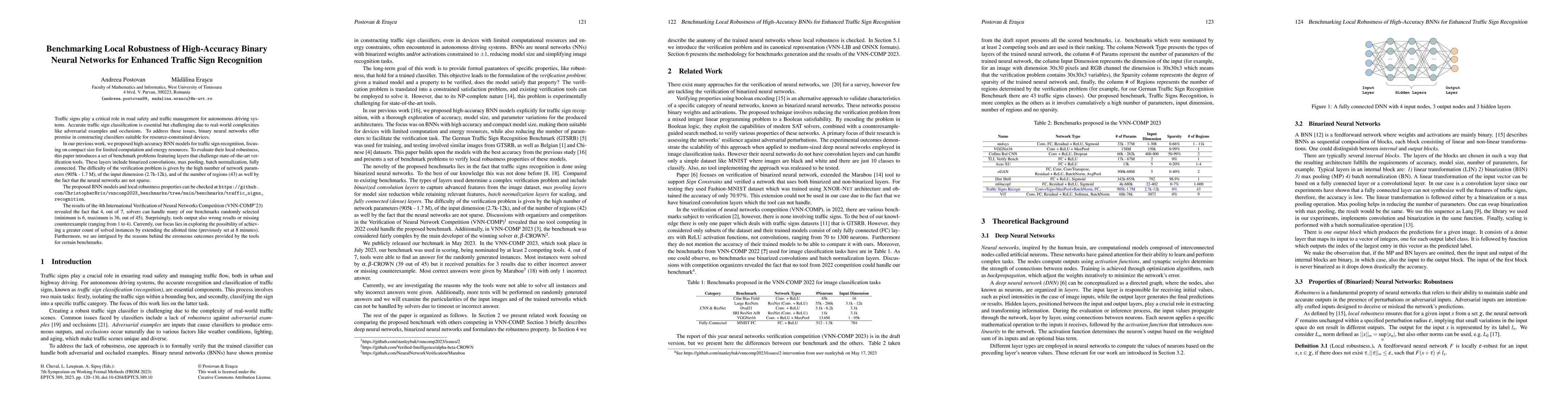 Thumbnail for Benchmarking Local Robustness of High-Accuracy Binary Neural Networks
  for Enhanced Traffic Sign Recognition