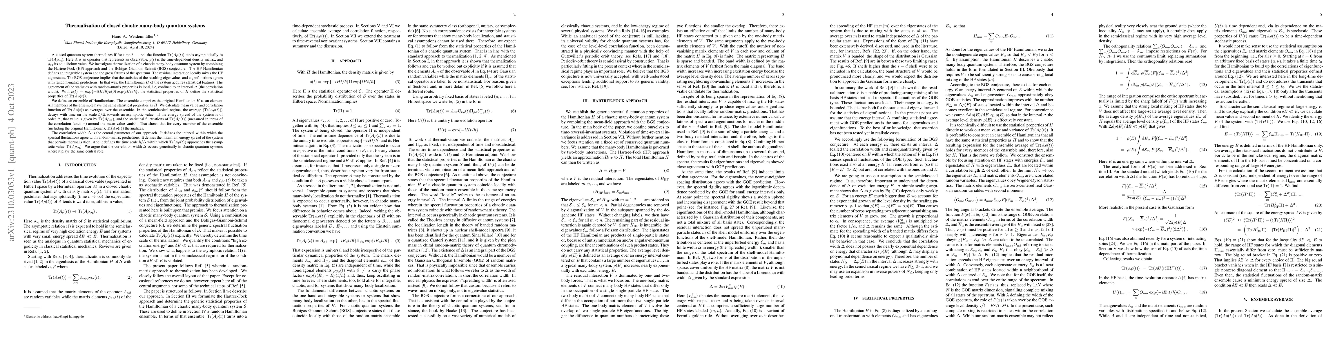 Thumbnail for Thermalization of closed chaotic many-body quantum systems
