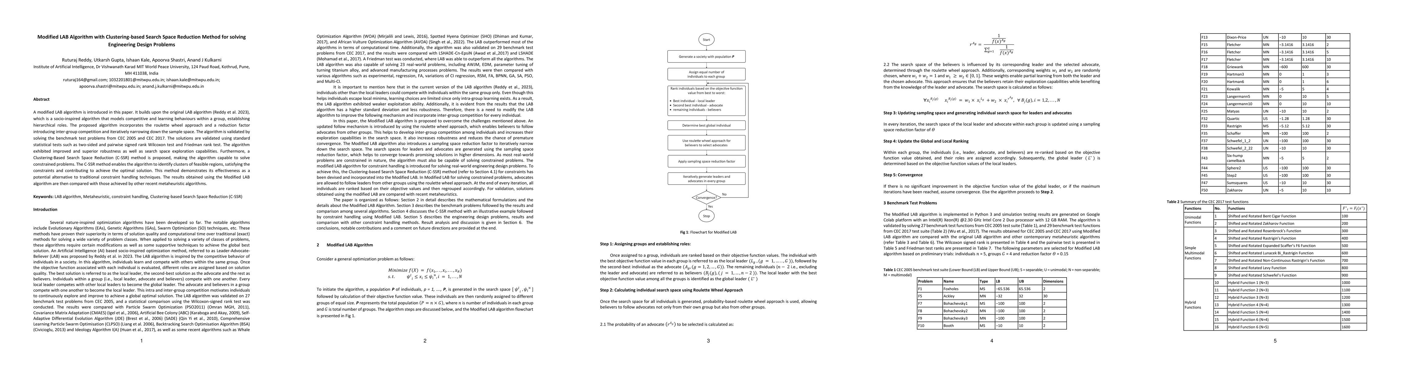 Thumbnail for Modified LAB Algorithm with Clustering-based Search Space Reduction
  Method for solving Engineering Design Problems