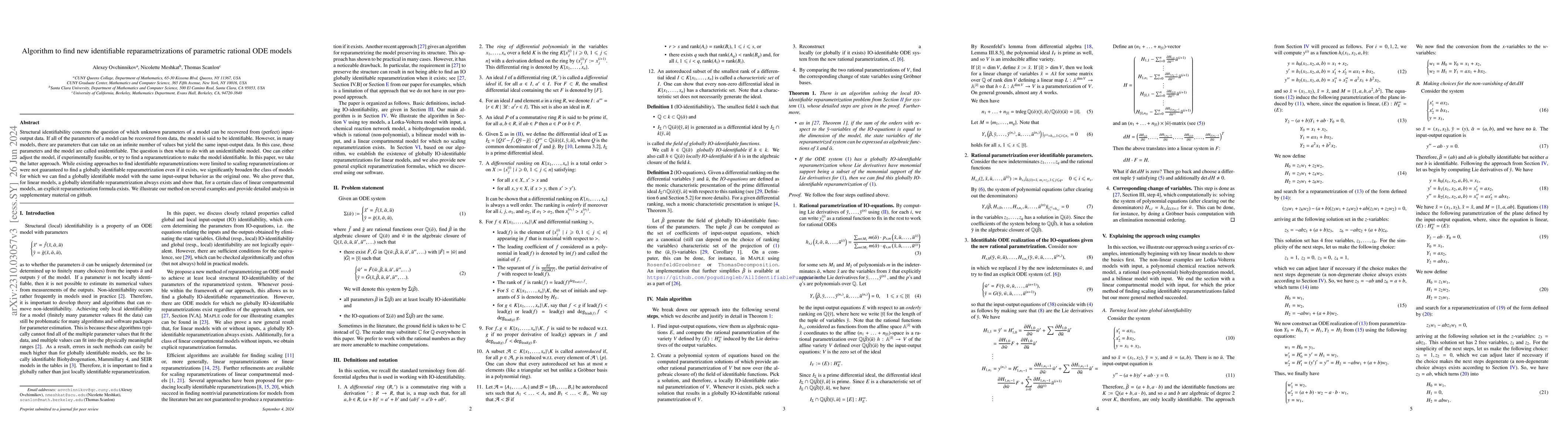 Thumbnail for Algorithm to find new identifiable reparametrizations of parametric
  rational ODE models