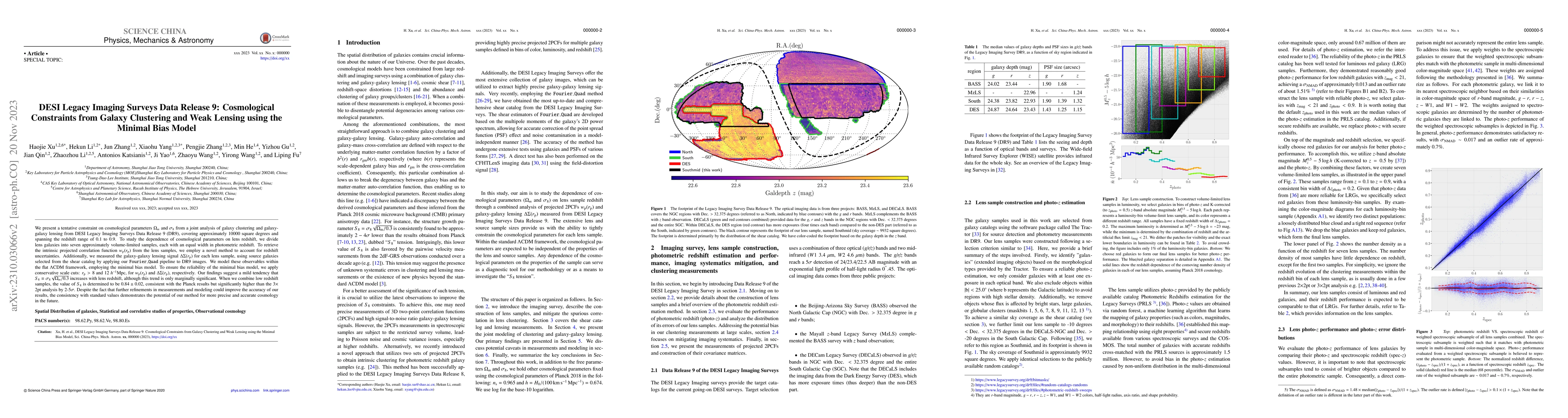 Thumbnail for DESI Legacy Imaging Surveys Data Release 9: Cosmological Constraints
  from Galaxy Clustering and Weak Lensing using the Minimal Bias Model