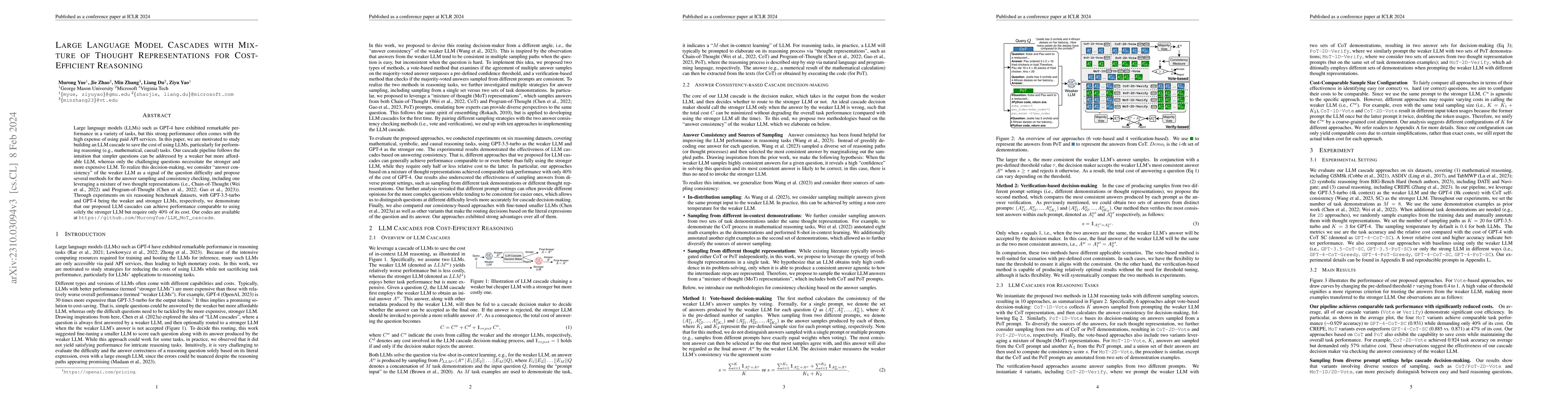 Thumbnail for Large Language Model Cascades with Mixture of Thoughts Representations
  for Cost-efficient Reasoning